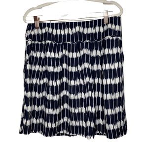 Loft Linen Blend Navy Blue and White Geometric Pattern Skirt Size 8